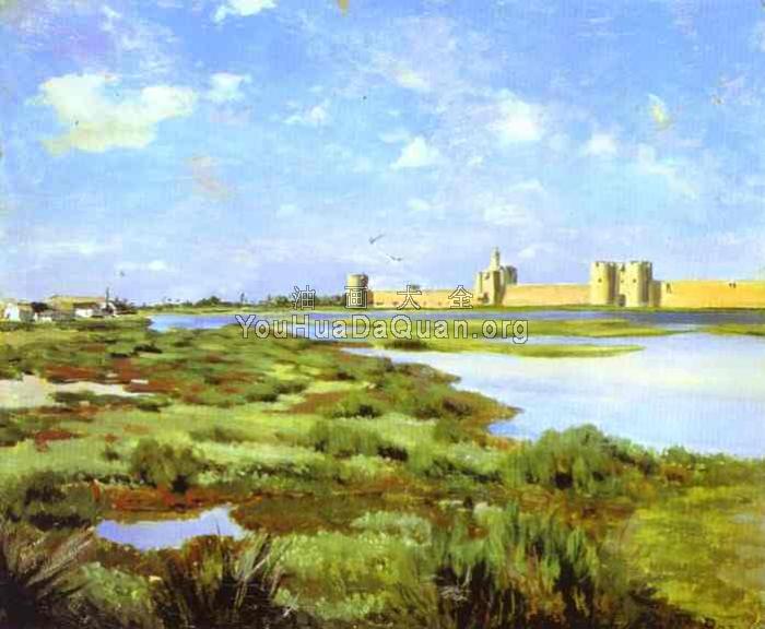 Landscape of Aigues-Mortes - 弗雷德里克·巴齐耶